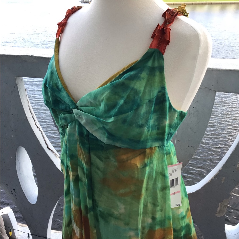 Nine West Peekaboo Lemongrass Sleeveless Midi Summer Dress Cotton Silk NWT